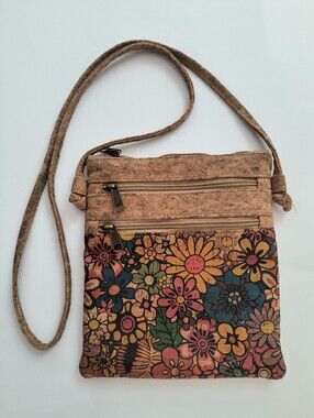 Natural Cork Floral Crossbody Boho Purse Bag
